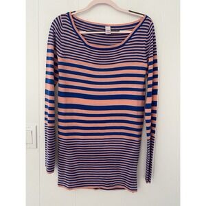 BONGO Women's Pink &‎ Blue Striped Oversized Sweater Size Medium Longline Medium